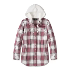 Tunica da donna Thrill Seeker con cappuccio rimovibile - Plaid tinto in filo - Crushed Berry