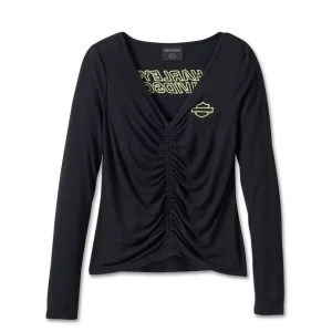 Blusa Bar & Shield con collo a "V" e ruches, da donna - Black Beauty