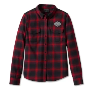 Camicia in flanella a maniche lunghe retrò americana vecchia da donna - Plaid YD - Peperoncino