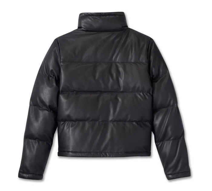Piumino in pelle scura da donna