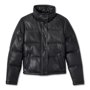 Piumino in pelle scura da donna