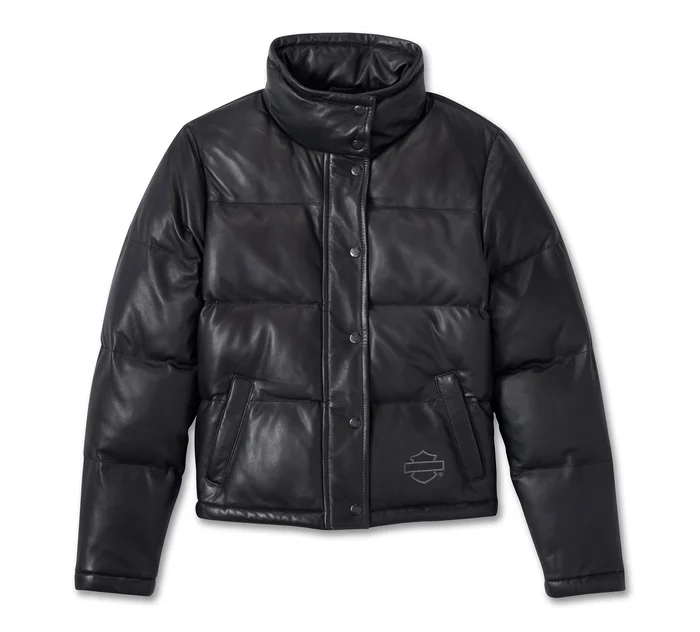 Piumino in pelle scura da donna