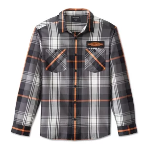 Camicia scozzese a maniche lunghe Stacked Bar & Shield da uomo - Plaid - Harley Black e Blackened Pearl