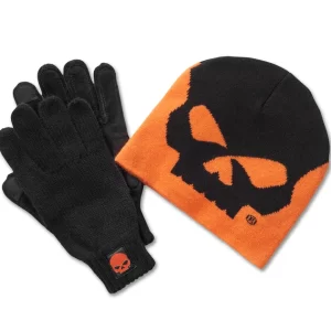 Set regalo beanie e guanti Willie G Skull - Harley Orange