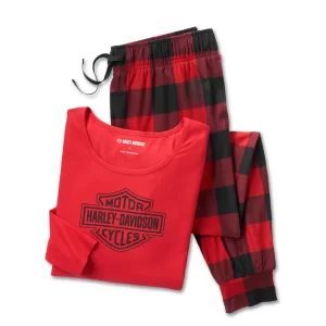 Completo pigiama a maniche lunghe Bar & Shield in tartan - Chili Pepper