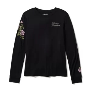 Top a maniche lunghe Rose & Thorn Bling - Harley Black.