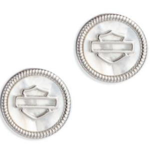 ORECCHINI A PERNO CON LOGO BAR & SHIELD IN MADREPERLA