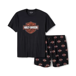 Completo pigiama con pantaloncini e stampa Bar & Shield