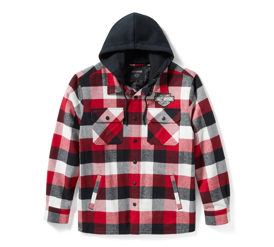 Giacca camicia con cappuccio Traveler - Plaid - Chili Pepper & Harley Black