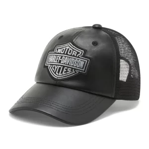 Cappellino Trucker in pelle Bling Bar & Shield