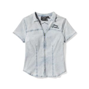 Camicia a maniche corte Essential Bling Chambray con cerniera