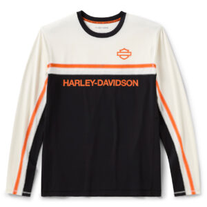 Maglia girocollo a maniche lunghe areata H-D TECH da uomo - Harley Black & Cloud Dancer